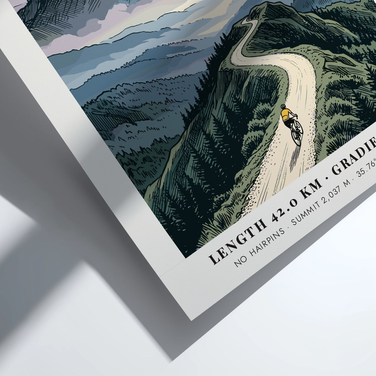 Poster of a cyclist climbing Mount Mitchell with a mountain observatory in the background.