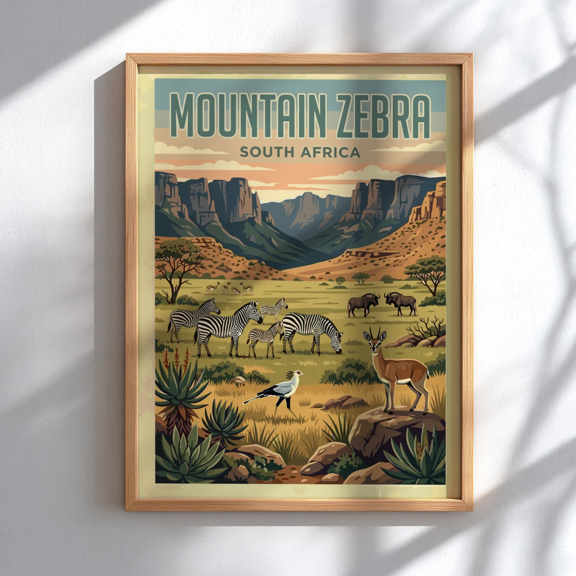 Mountain zebra poster featuring wildlife and nature landscape in warm colors