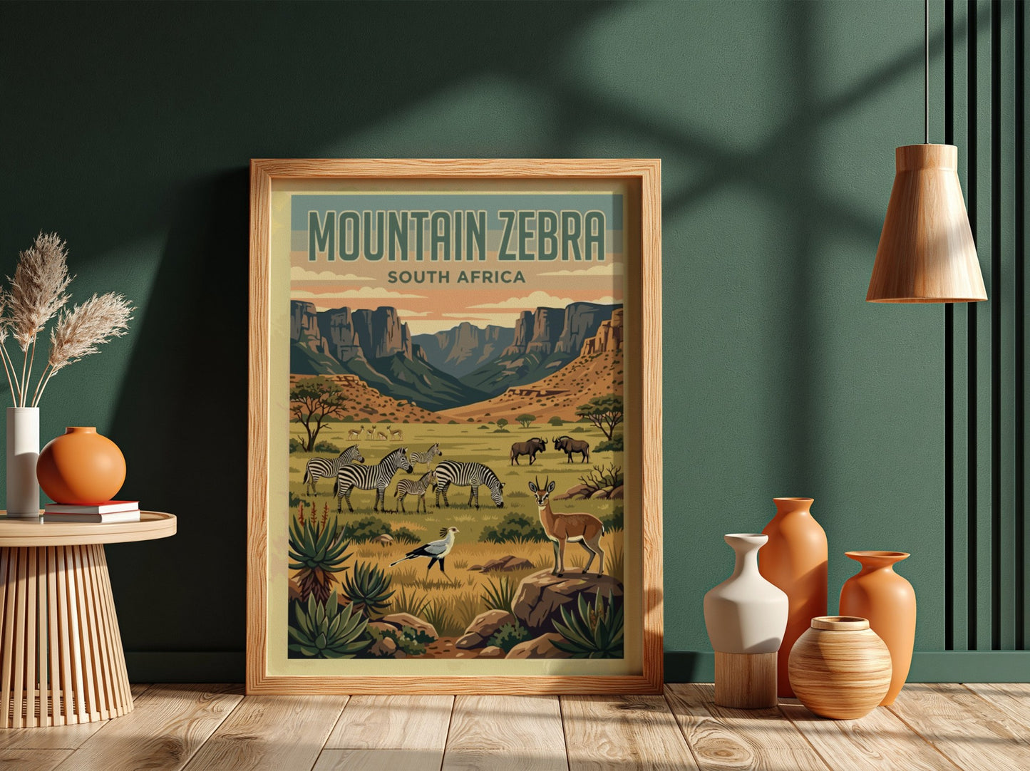 Mountain zebra poster featuring wildlife and nature landscape in warm colors