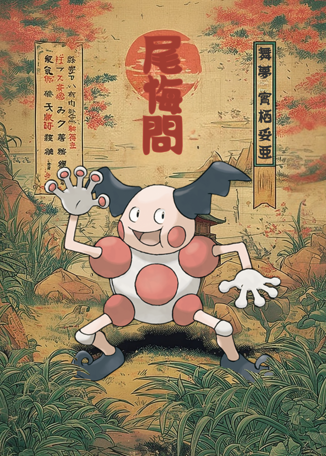 Mr. Mime Pokemon in a traditional Japanese setting