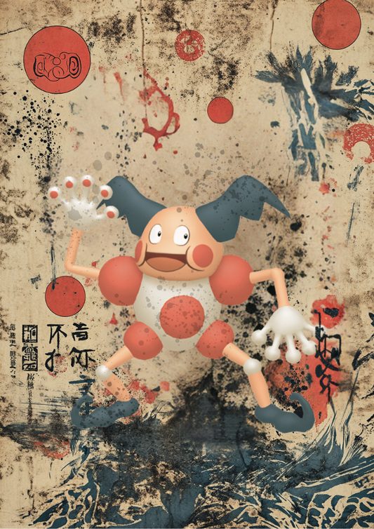 Mr. Mime Poster: Japanese Style Legendary Pokemon Inspired Anime Artwork, Pokemon TCG Mr. Mime