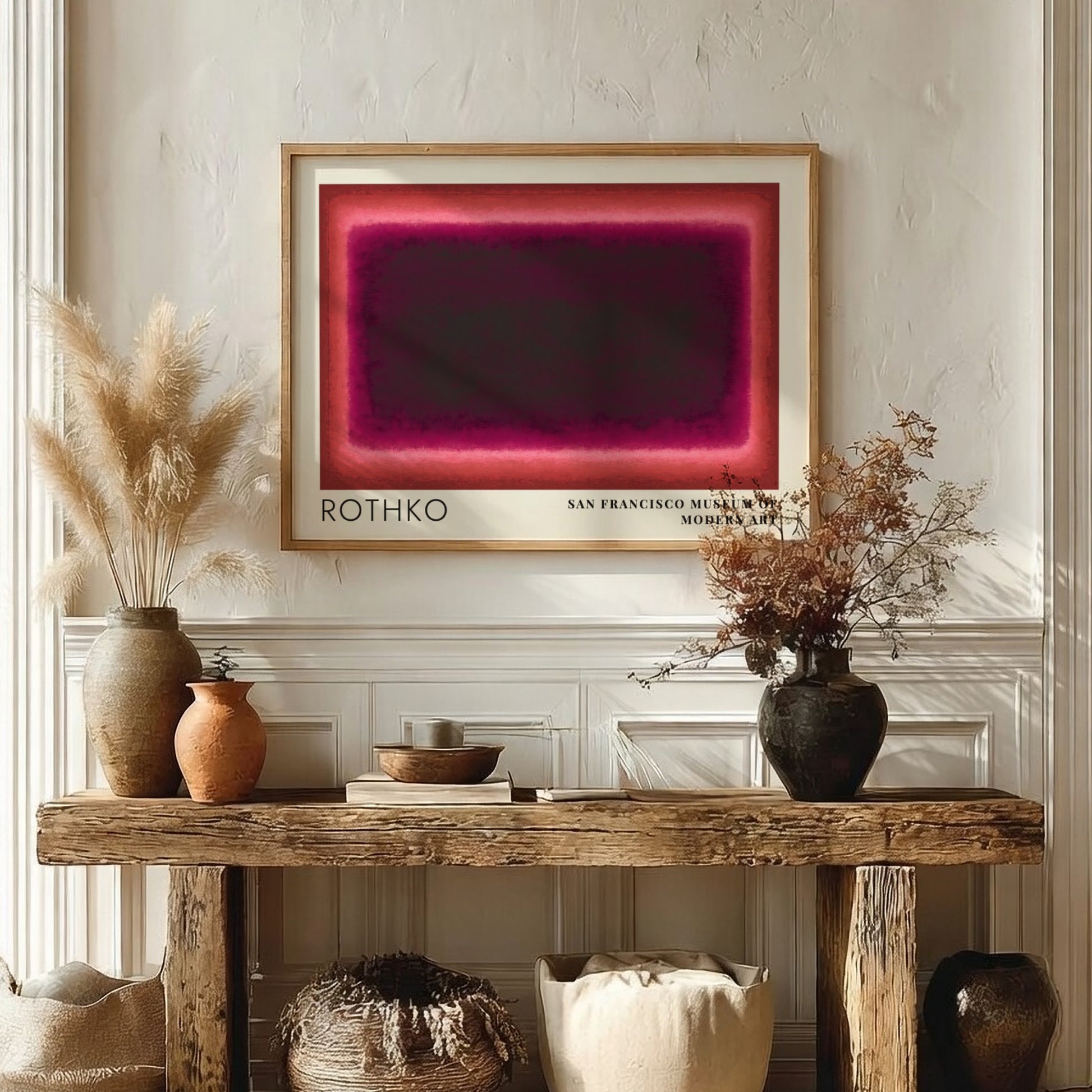 Wall art poster featuring Mark Rothko Multiforms abstract shapes in shades of deep red.