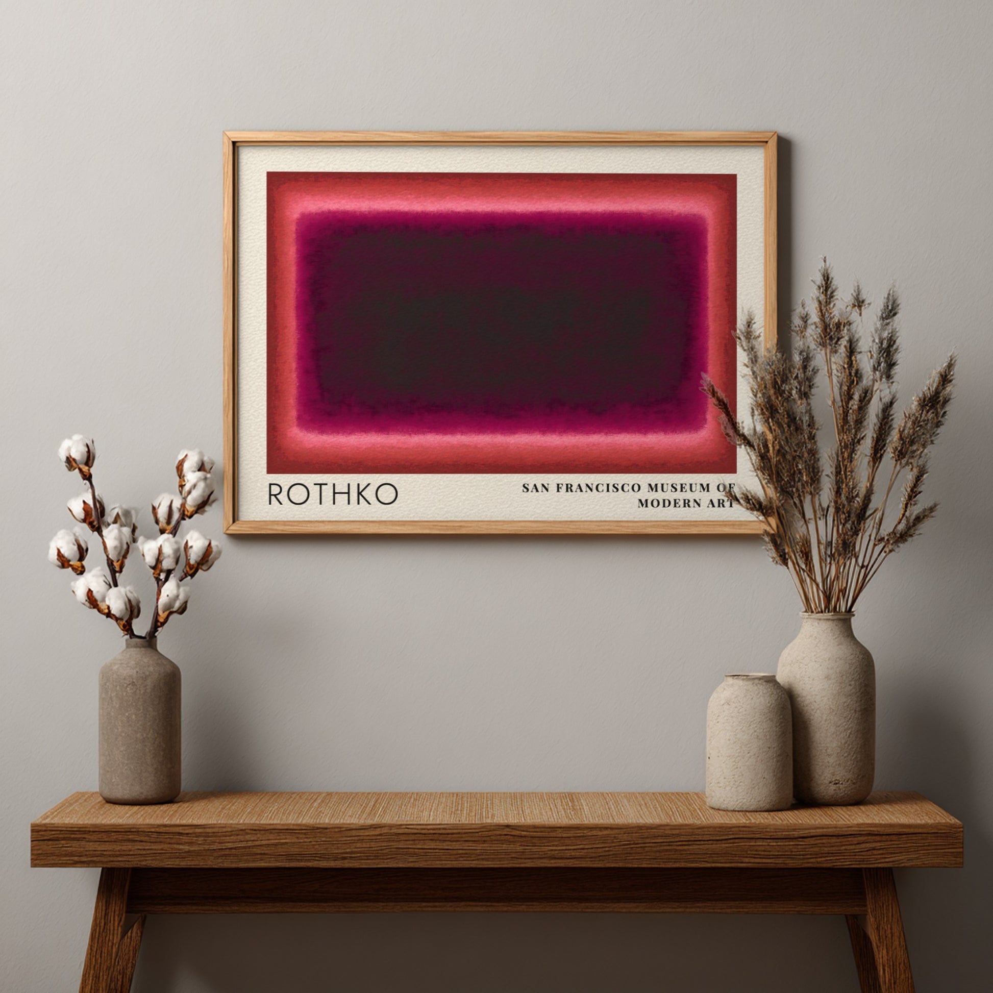 Wall art poster featuring Mark Rothko Multiforms abstract shapes in shades of deep red.