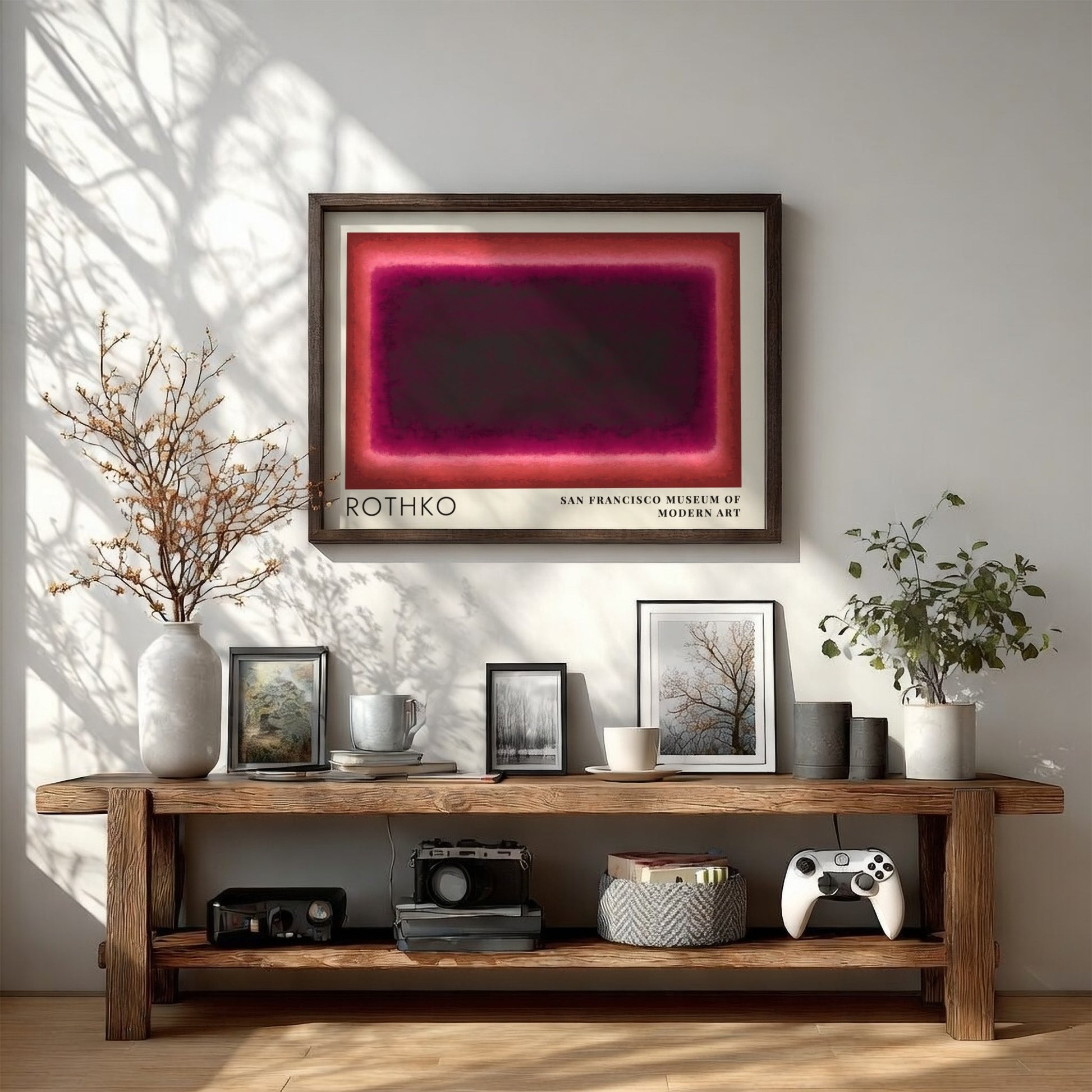 Wall art poster featuring Mark Rothko Multiforms abstract shapes in shades of deep red.