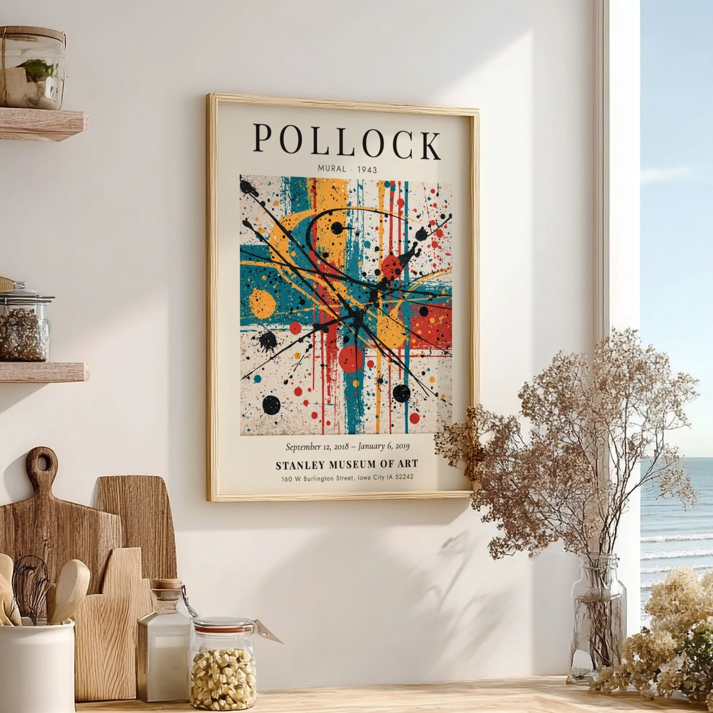 Wall art poster of Jackson Pollock Mural 1943 featuring colorful abstract paint splatters