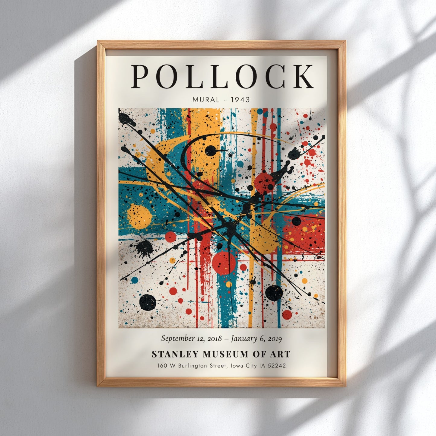 Wall art poster of Jackson Pollock Mural 1943 featuring colorful abstract paint splatters