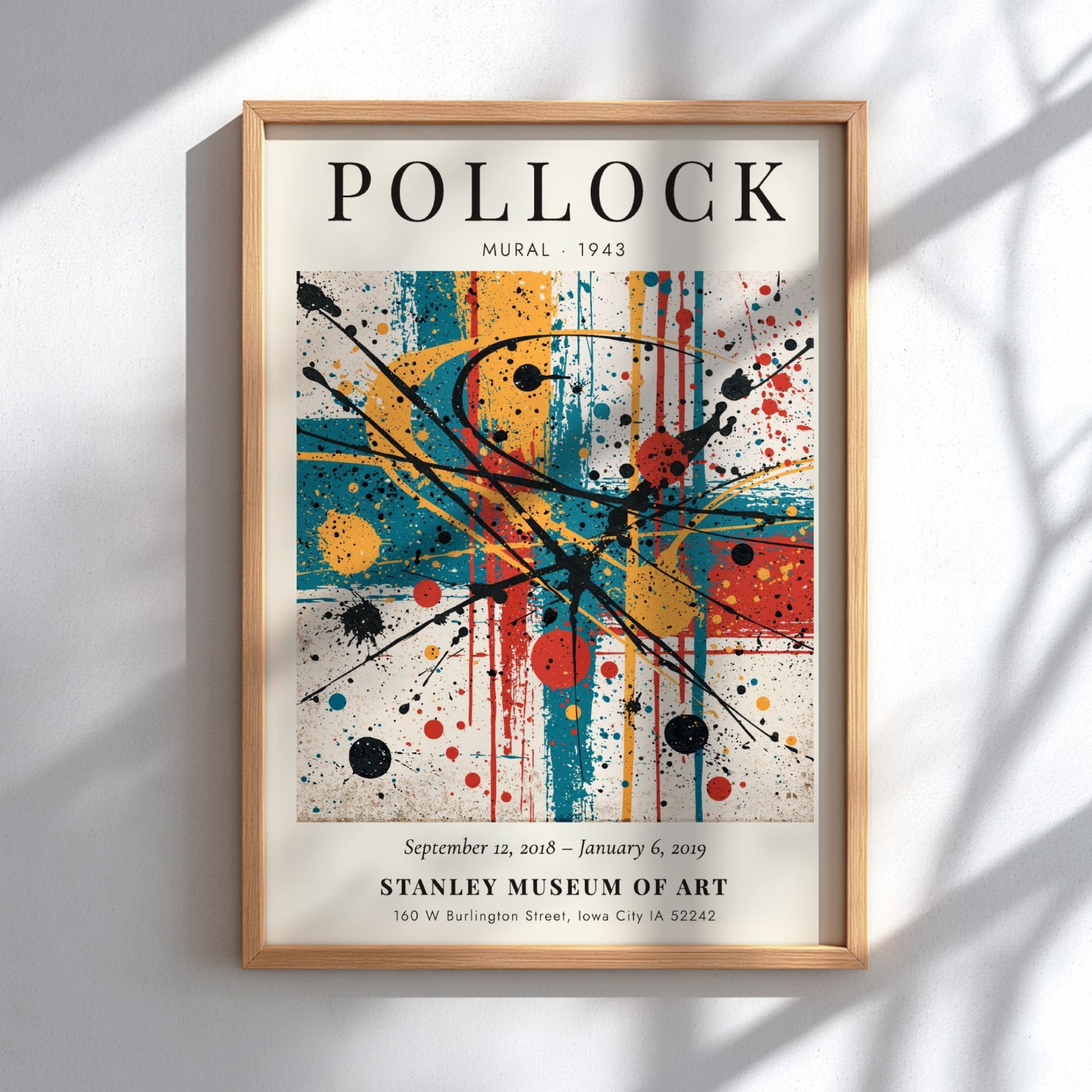 Wall art poster of Jackson Pollock Mural 1943 featuring colorful abstract paint splatters