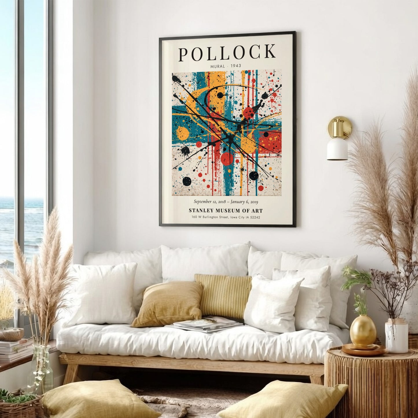 Wall art poster of Jackson Pollock Mural 1943 featuring colorful abstract paint splatters