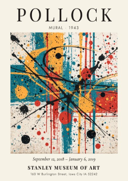 Wall art poster of Jackson Pollock Mural 1943 featuring colorful abstract paint splatters