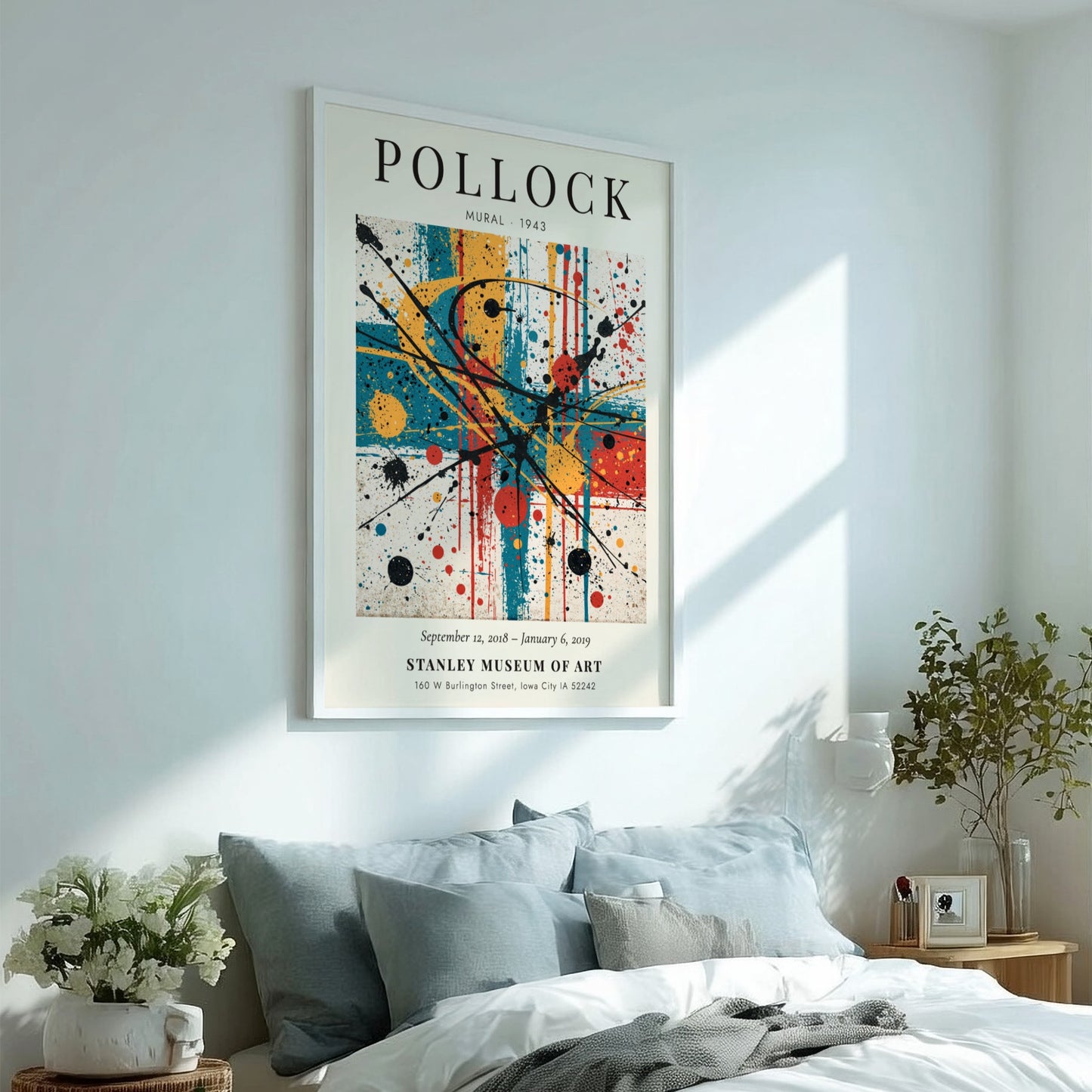 Wall art poster of Jackson Pollock Mural 1943 featuring colorful abstract paint splatters