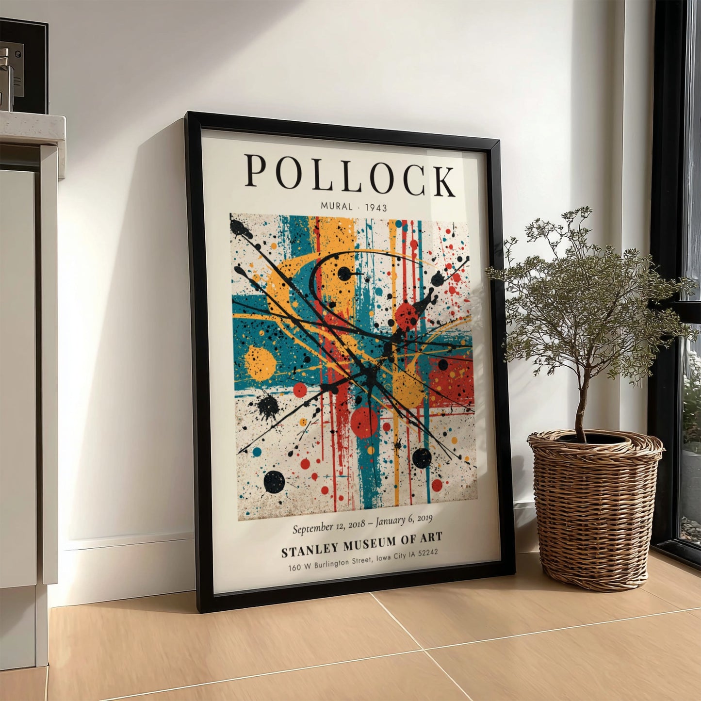 Wall art poster of Jackson Pollock Mural 1943 featuring colorful abstract paint splatters