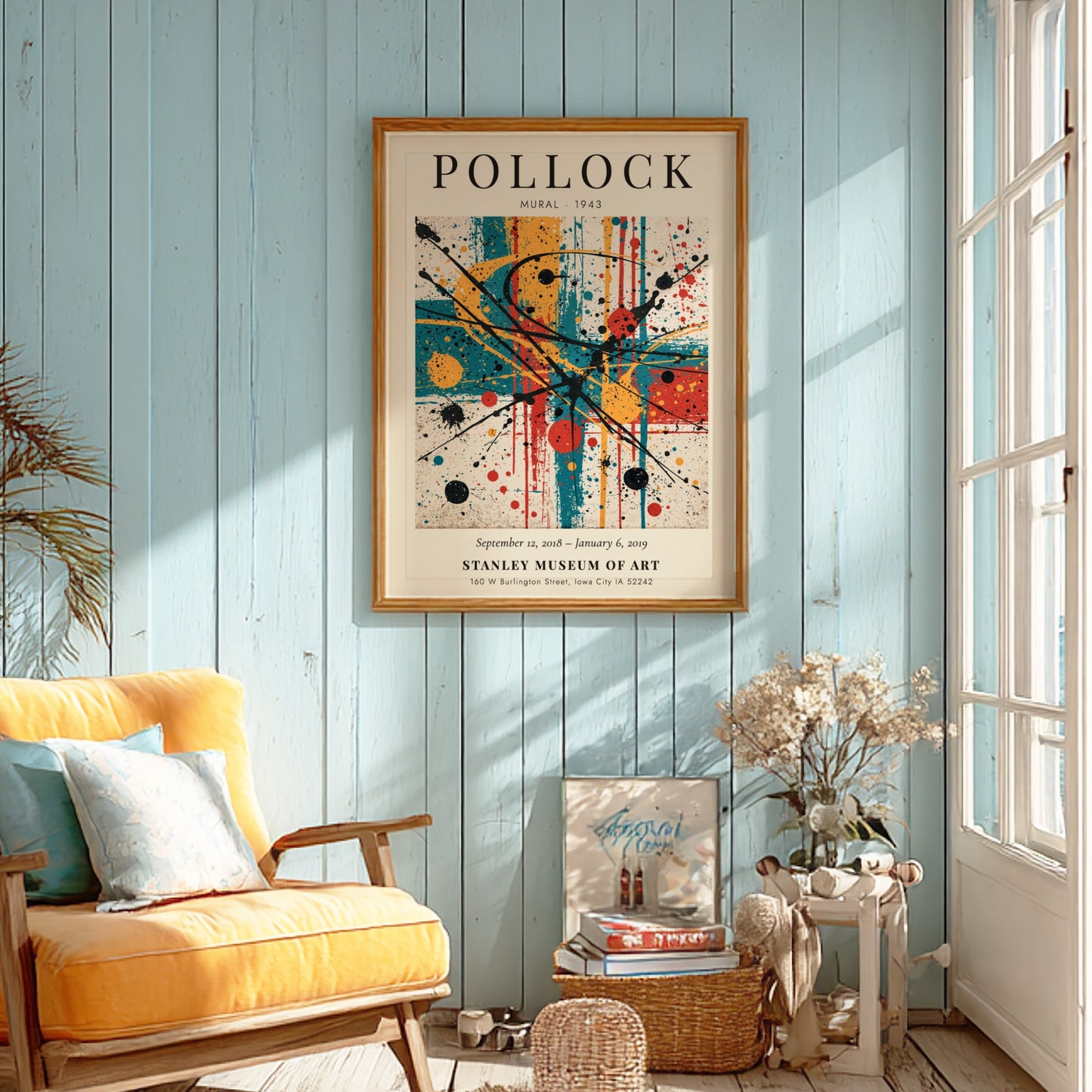 Wall art poster of Jackson Pollock Mural 1943 featuring colorful abstract paint splatters