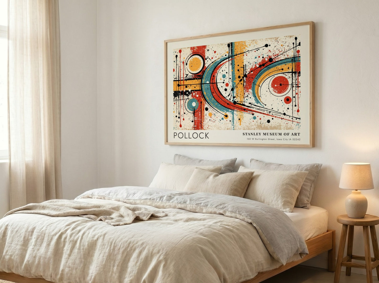 Wall art poster featuring Jackson Pollock abstract expressionist style with blue red circles