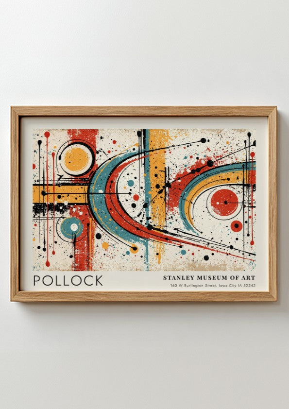 Wall art poster featuring Jackson Pollock abstract expressionist style with blue red circles