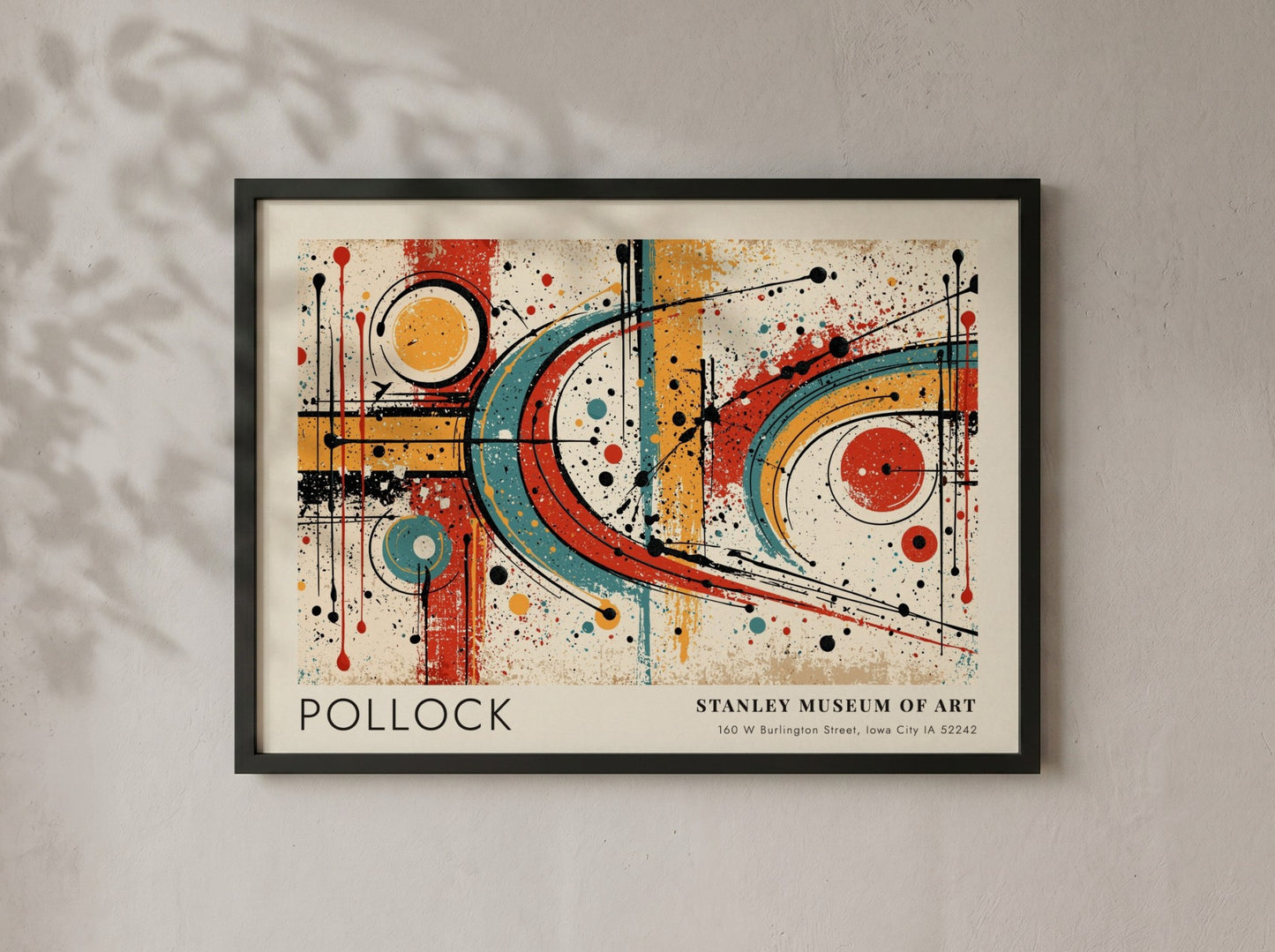 Wall art poster featuring Jackson Pollock abstract expressionist style with blue red circles