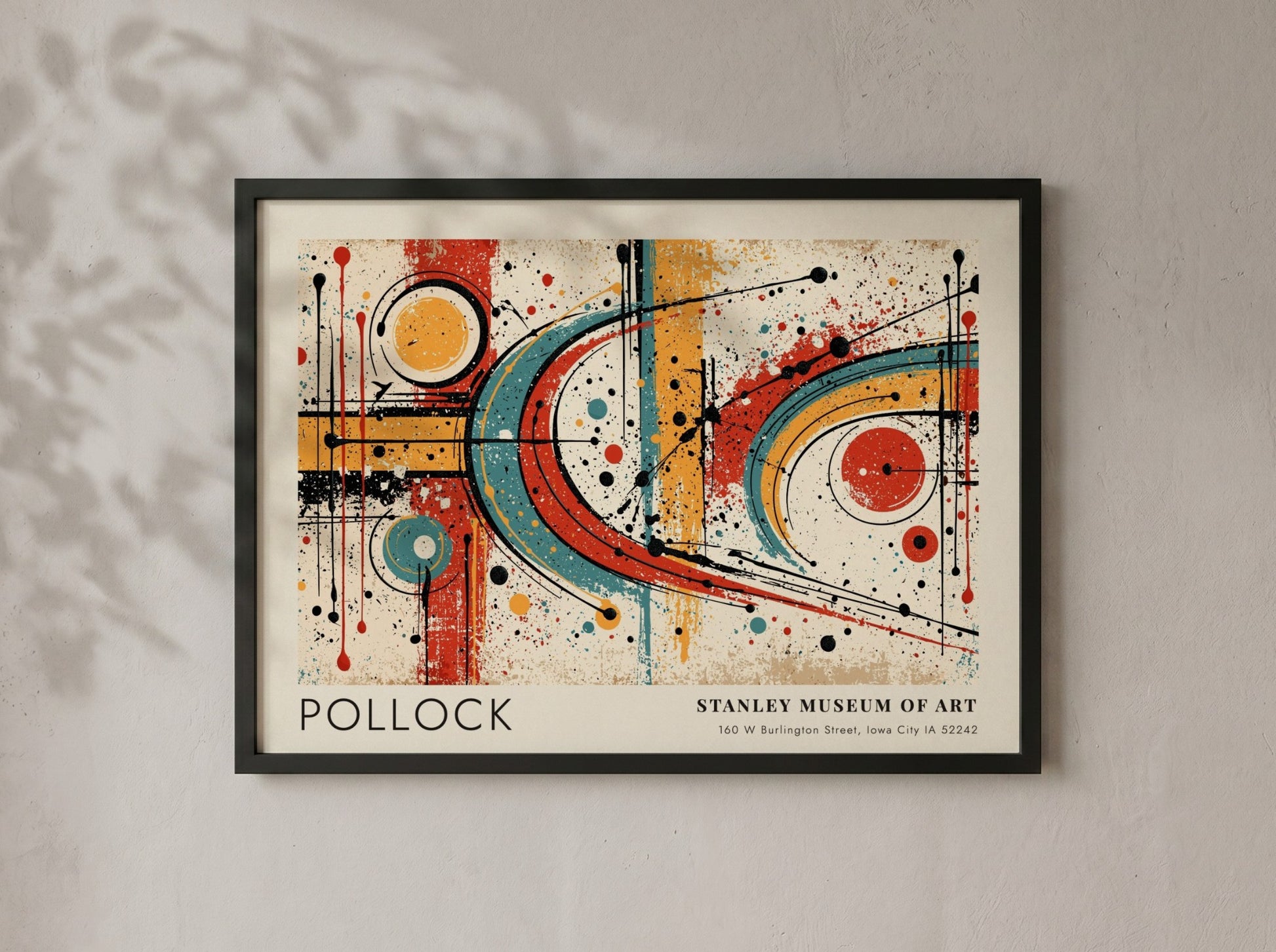 Wall art poster featuring Jackson Pollock abstract expressionist style with blue red circles