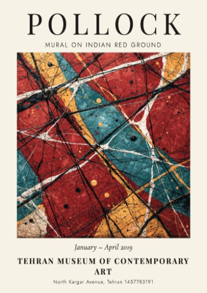 Wall art poster featuring Jackson Pollock Mural on Indian Red Ground exhibition design elements.