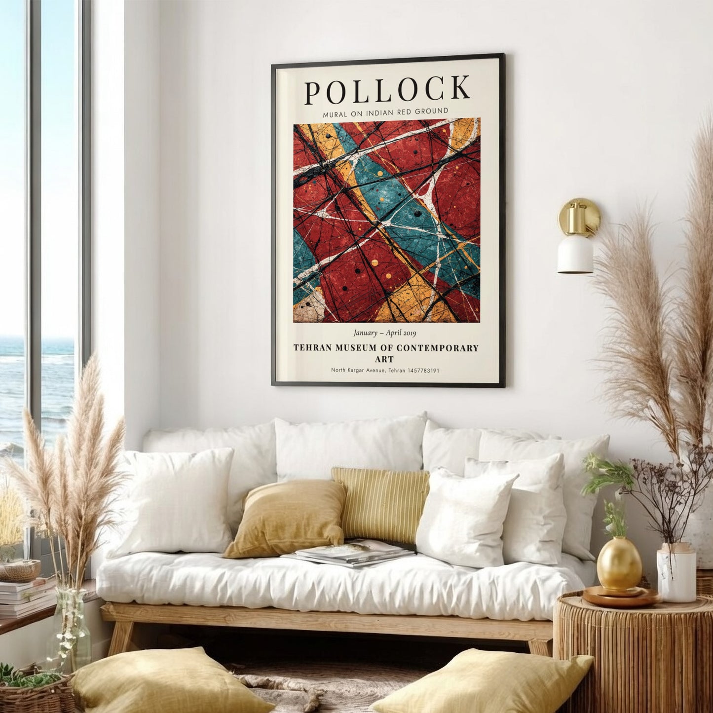 Wall art poster featuring Jackson Pollock Mural on Indian Red Ground exhibition design elements.