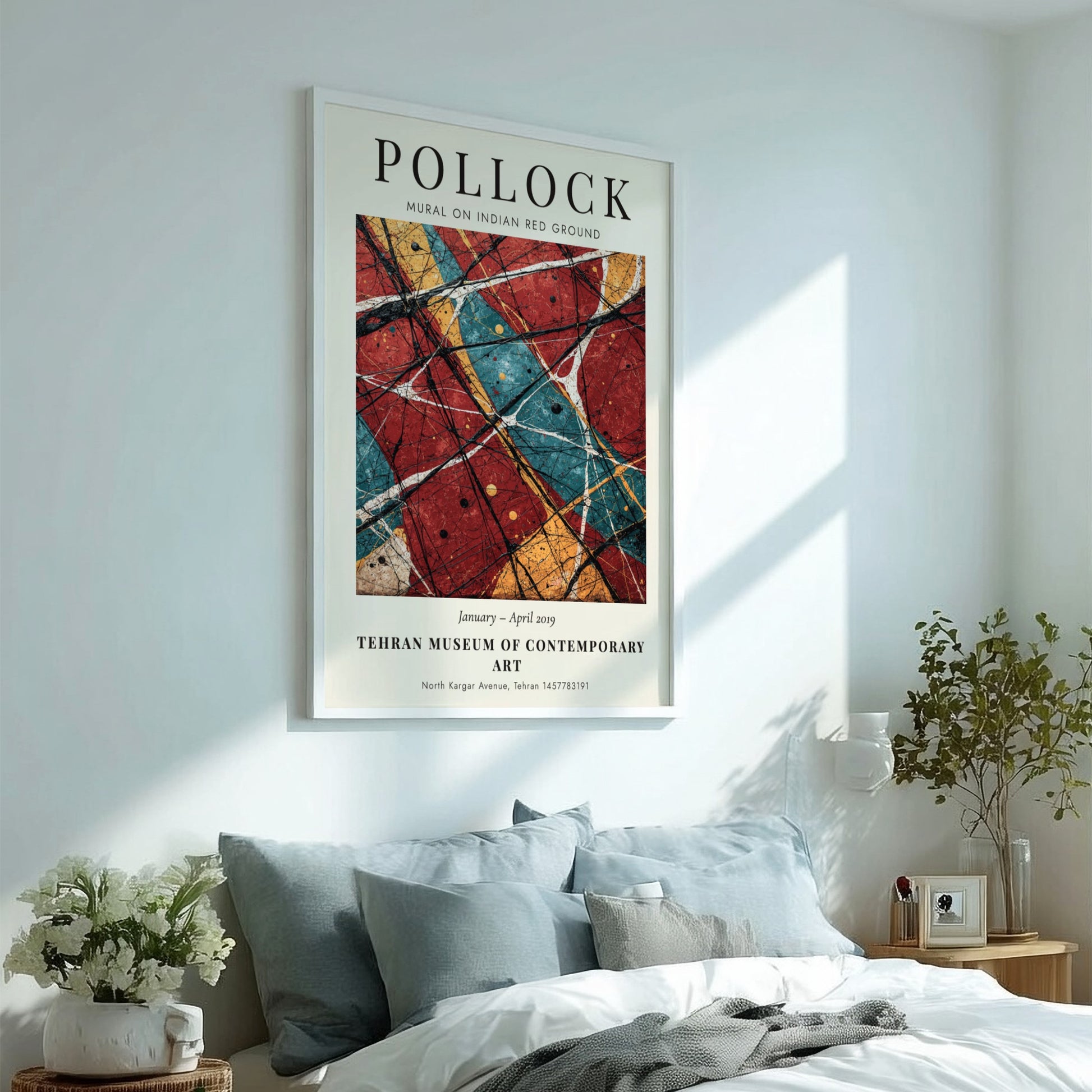 Wall art poster featuring Jackson Pollock Mural on Indian Red Ground exhibition design elements.