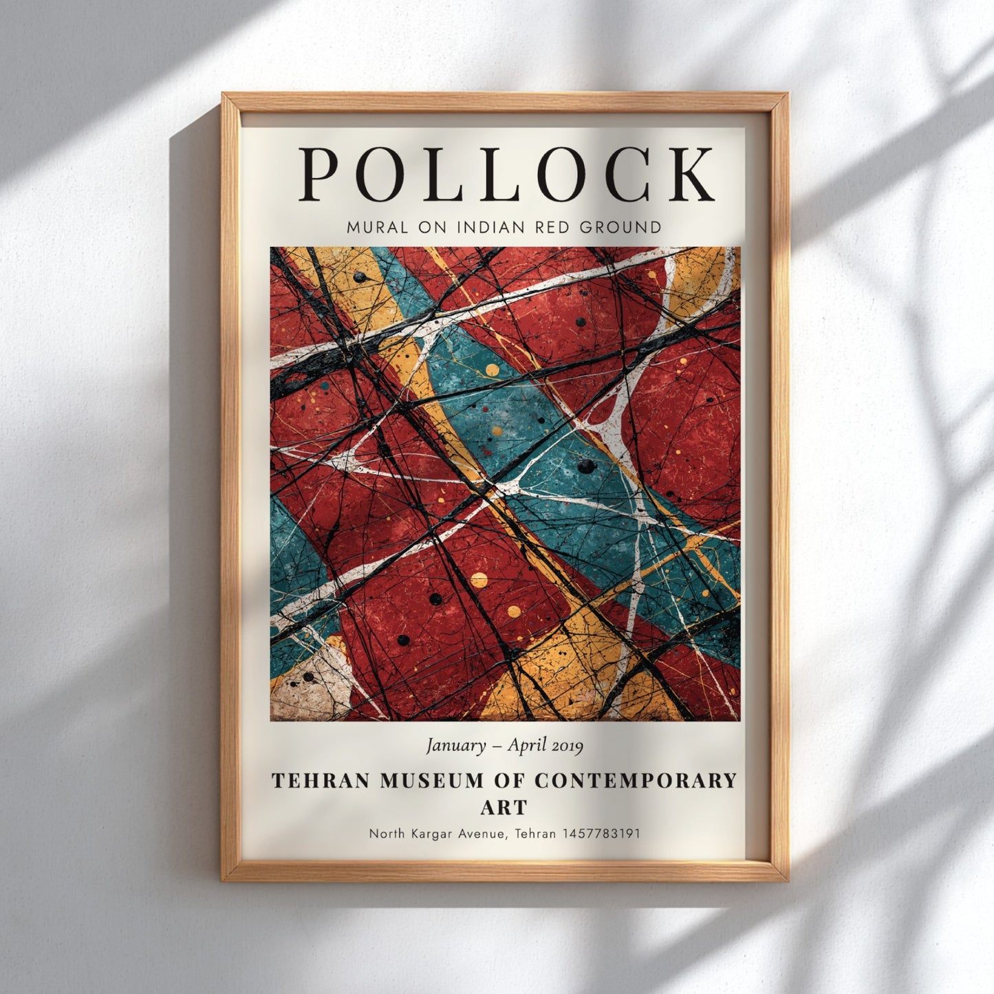 Wall art poster featuring Jackson Pollock Mural on Indian Red Ground exhibition design elements.