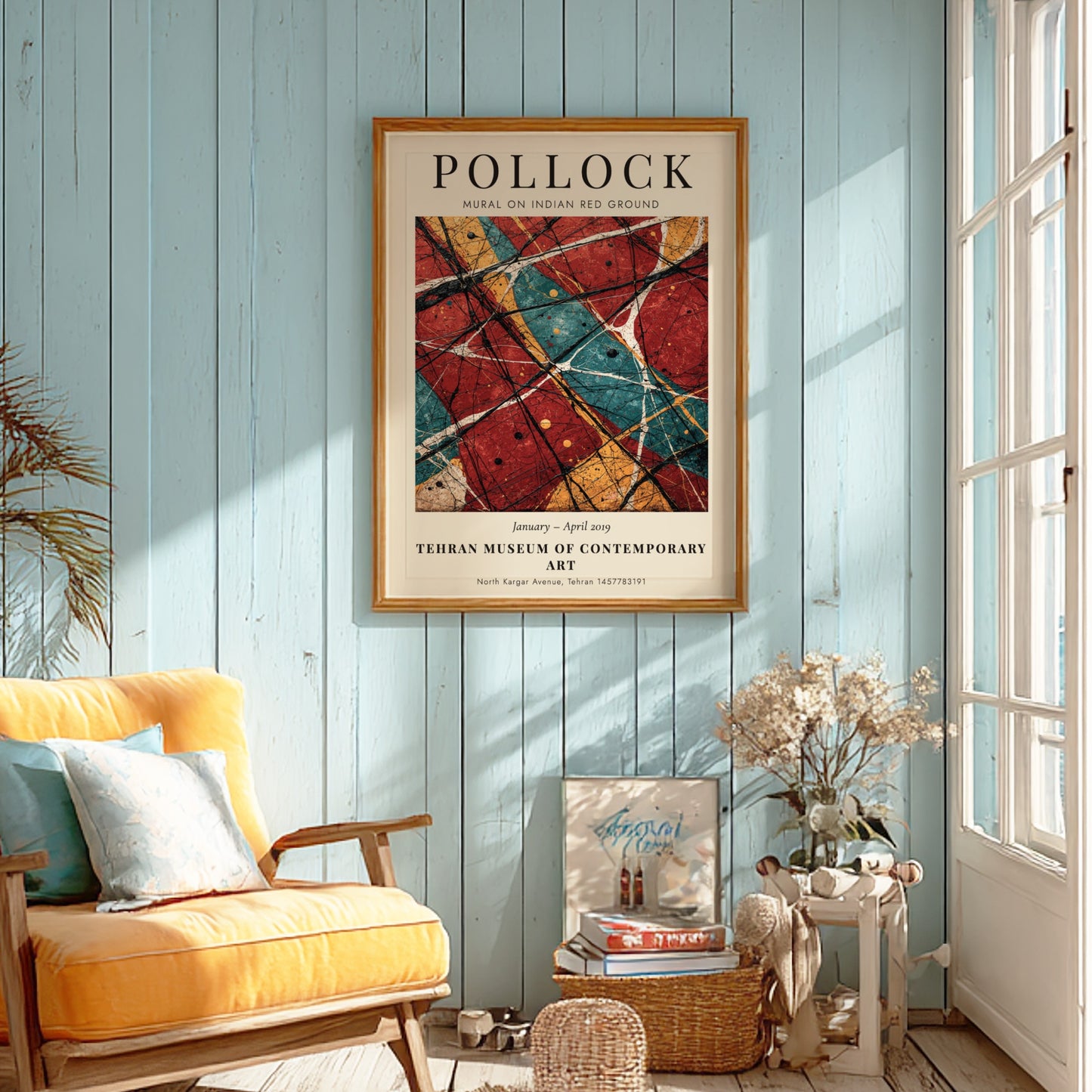 Wall art poster featuring Jackson Pollock Mural on Indian Red Ground exhibition design elements.