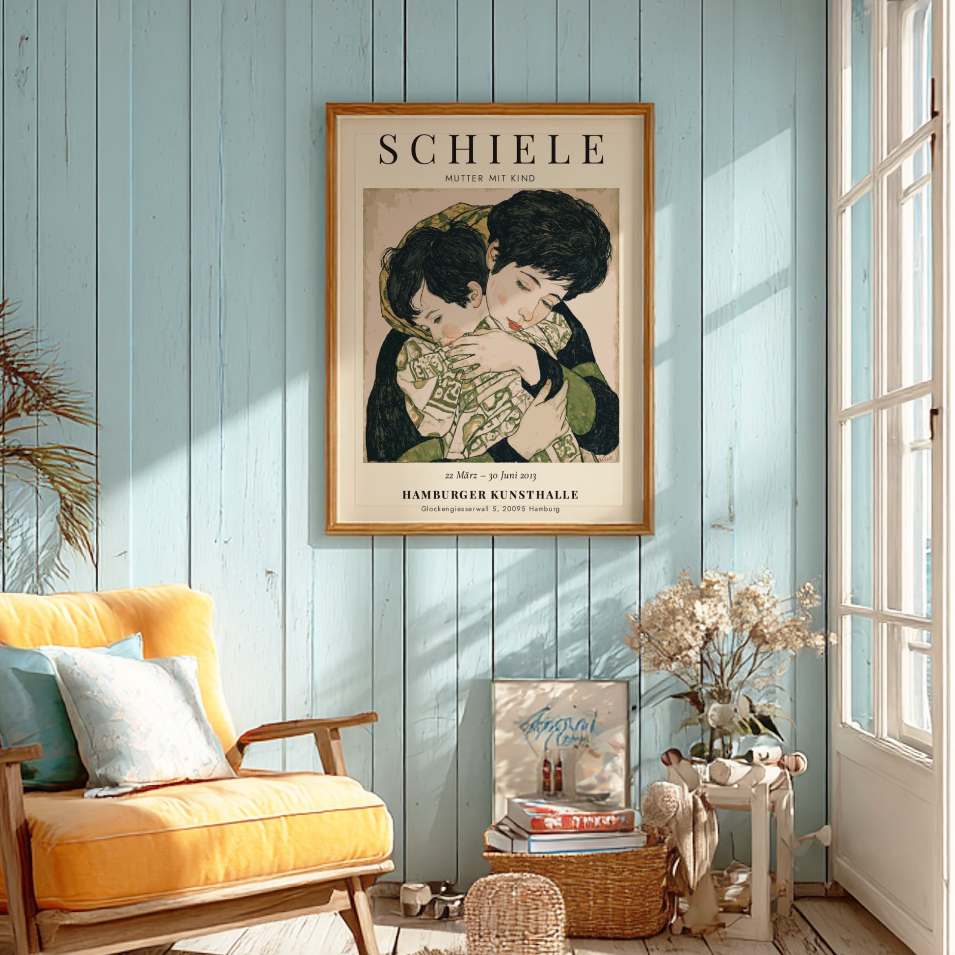 Egon Schiele poster featuring Mutter mit Kind in warm tones and expressive style