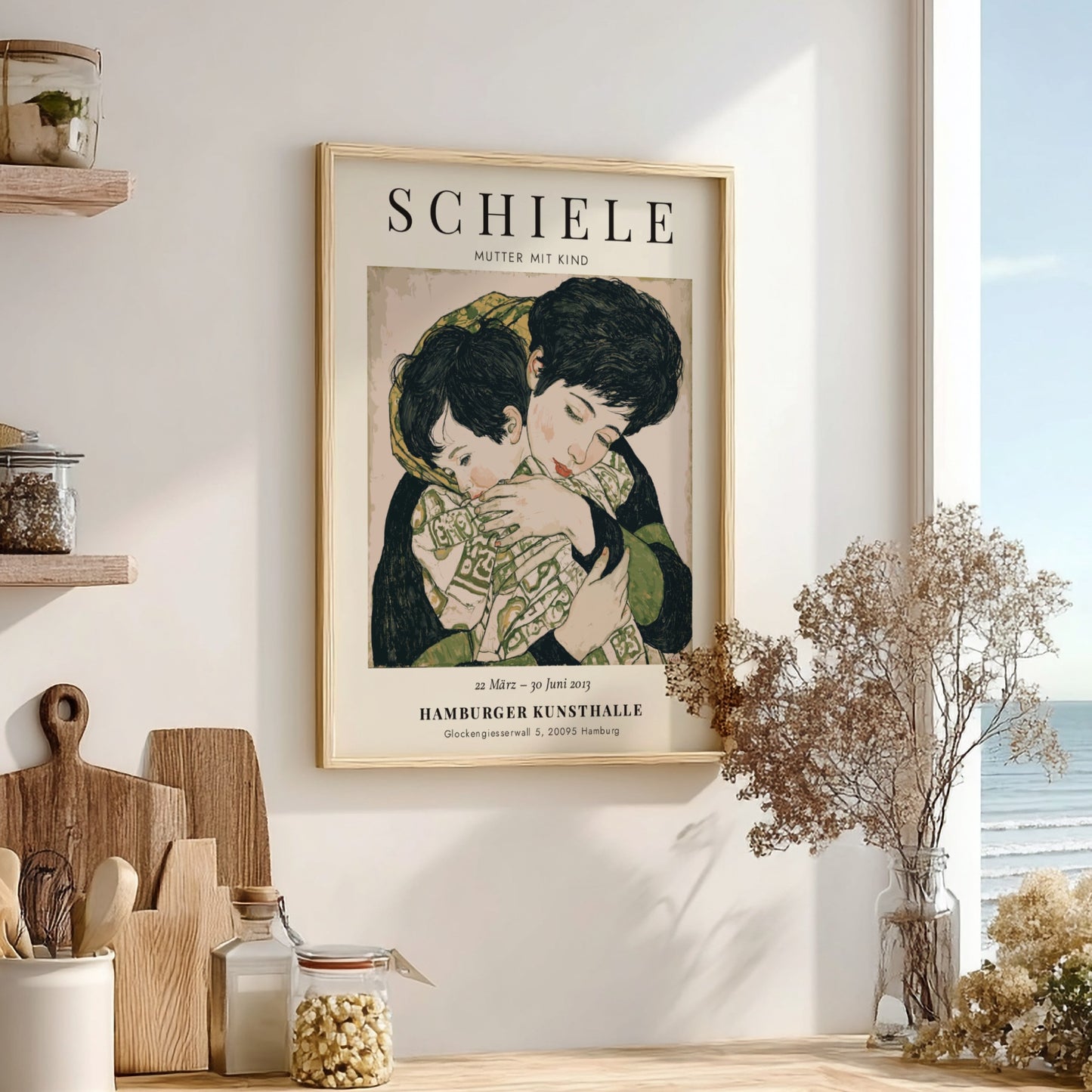 Egon Schiele poster featuring Mutter mit Kind in warm tones and expressive style