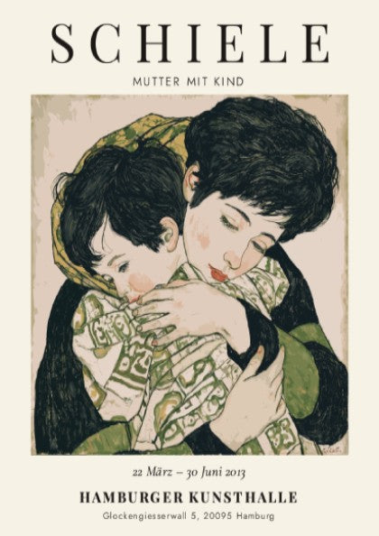 Egon Schiele poster featuring Mutter mit Kind in warm tones and expressive style