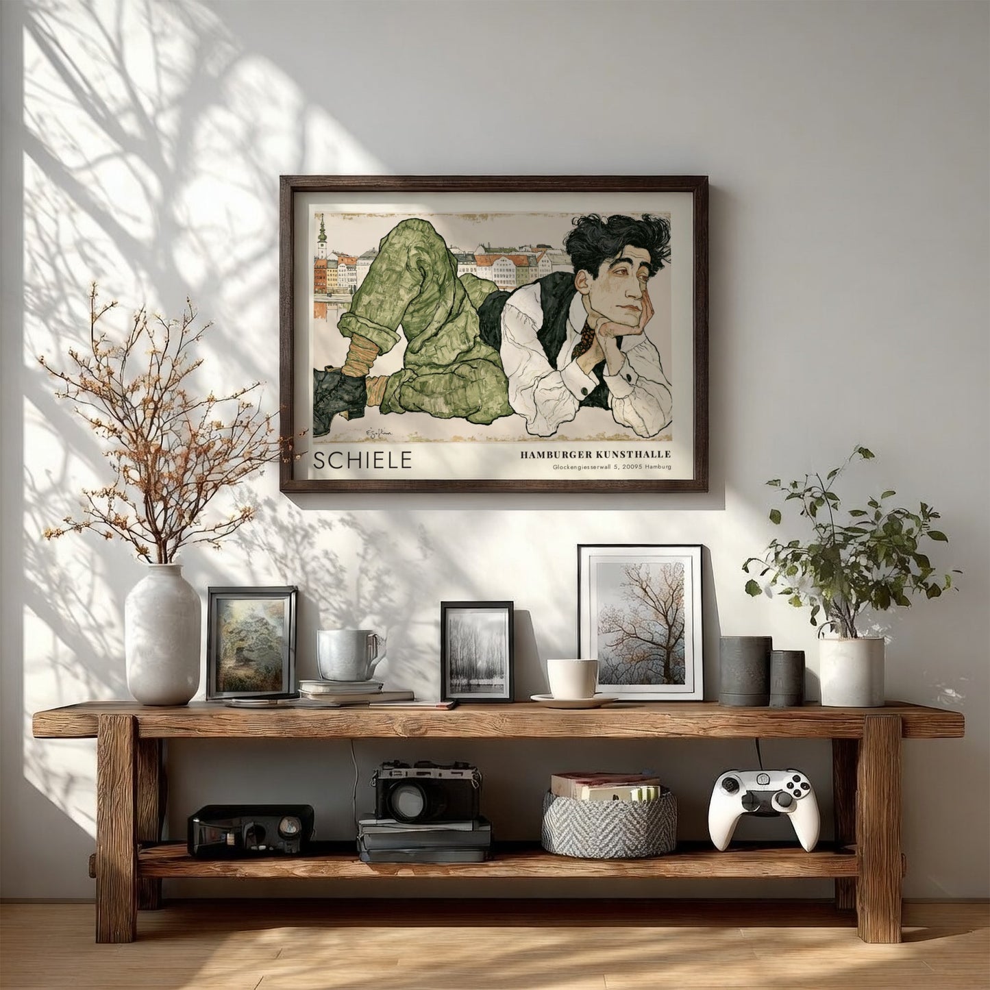 Wall art poster featuring Egon Schiele portrait with Hamburger Kunsthalle text in frame