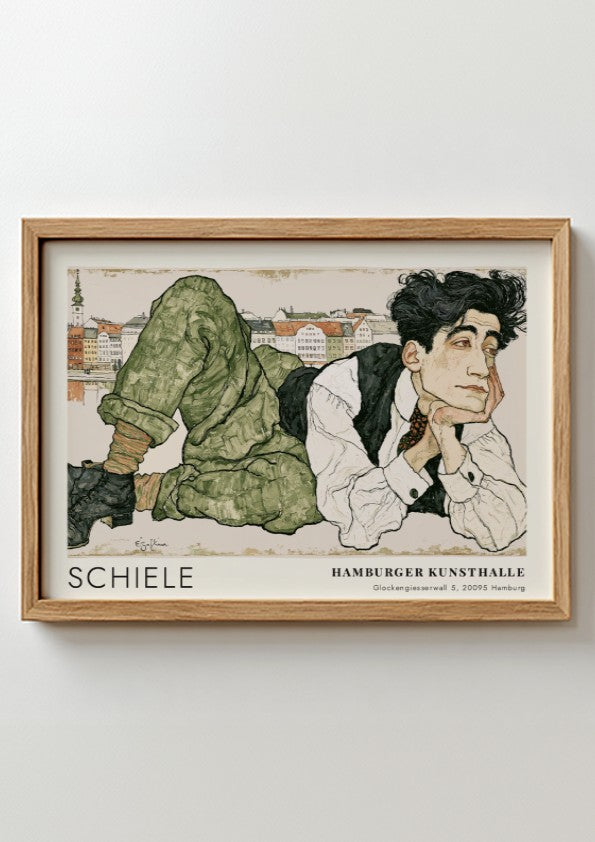 Wall art poster featuring Egon Schiele portrait with Hamburger Kunsthalle text in frame