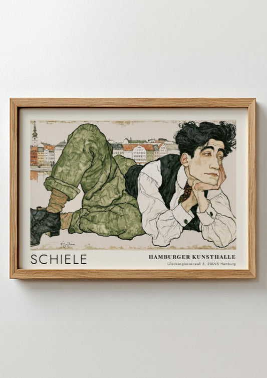 Wall art poster featuring Egon Schiele portrait with Hamburger Kunsthalle text in frame