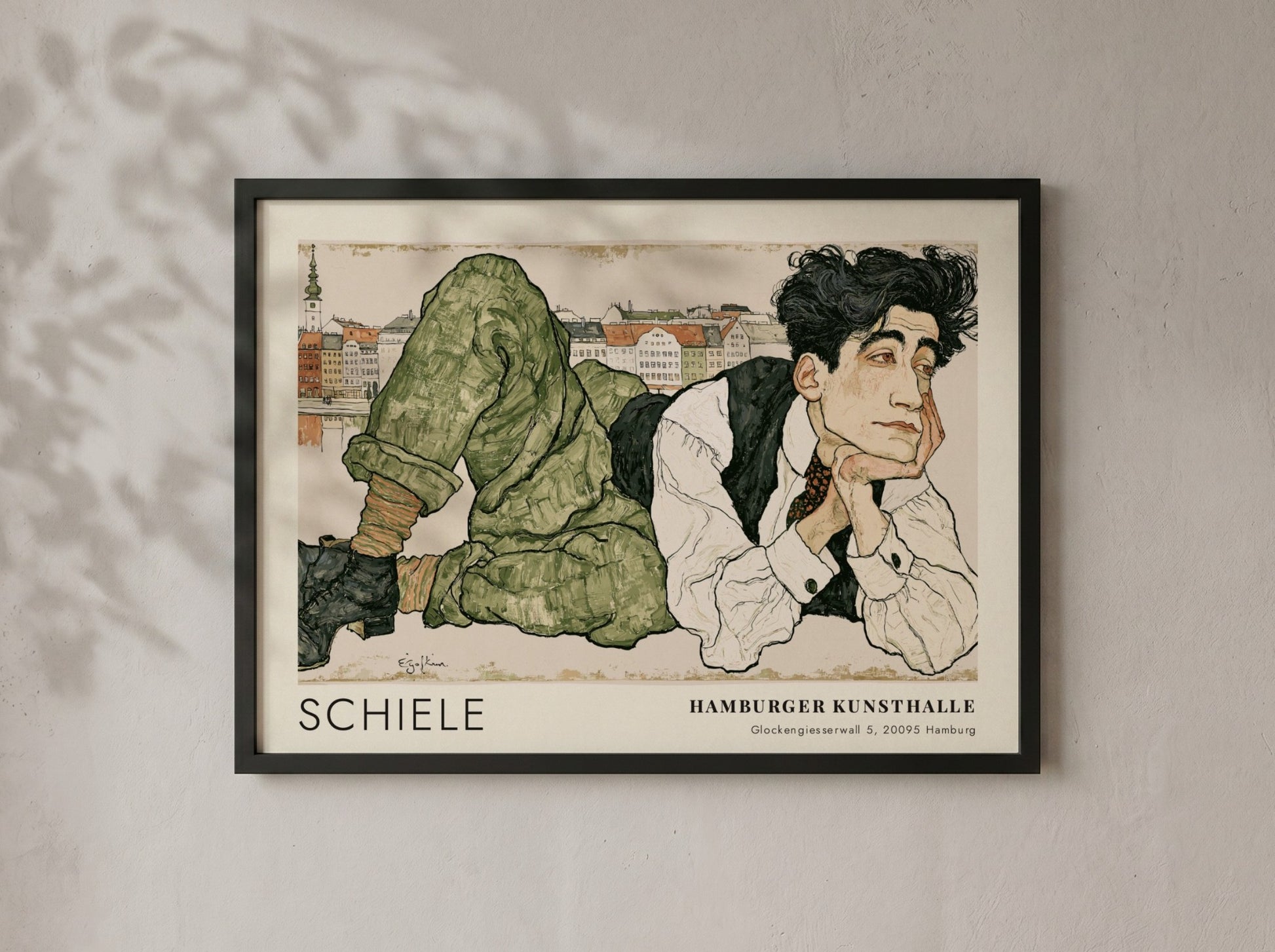 Wall art poster featuring Egon Schiele portrait with Hamburger Kunsthalle text in frame