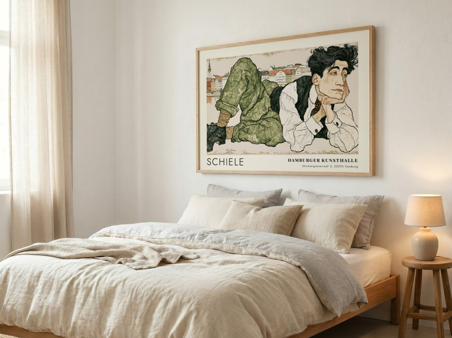 Wall art poster featuring Egon Schiele portrait with Hamburger Kunsthalle text in frame