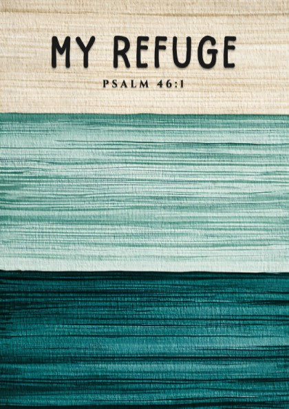 My Refuge poster featuring Psalm 46:1 in soft greens, minimalist wall art for spiritual inspiration