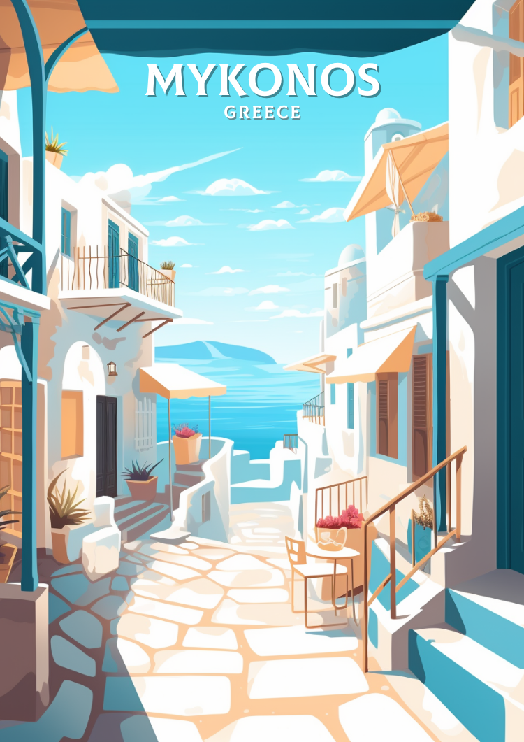 Europe MYKONOS TRAVEL PRINT - GREECE ARTWORK