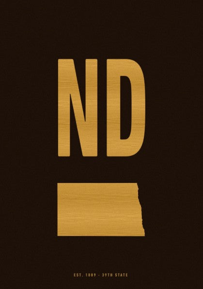 ND poster featuring minimalist design in sepia tones, showcasing North Dakota state outline.