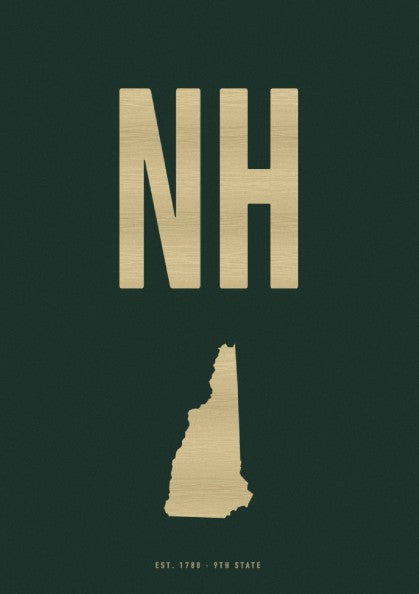 New Hampshire USA states poster featuring forest green colors and minimalist design