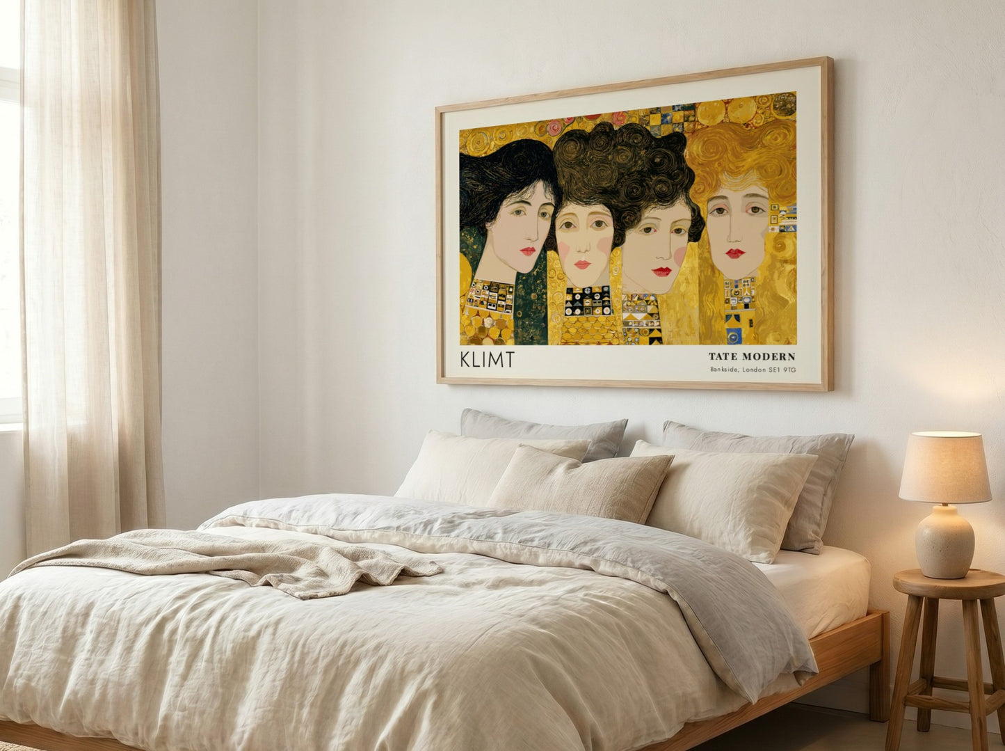 Klimt poster featuring 'Nacht - Ornament und Schatten' with gold tones and intricate patterns