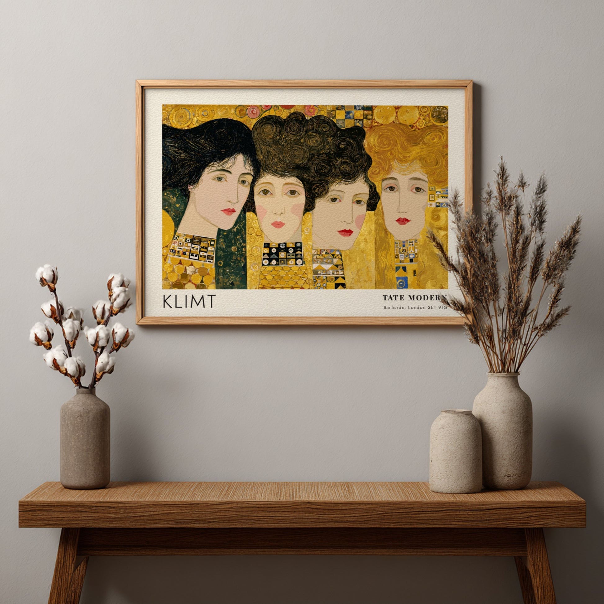 Klimt poster featuring 'Nacht - Ornament und Schatten' with gold tones and intricate patterns