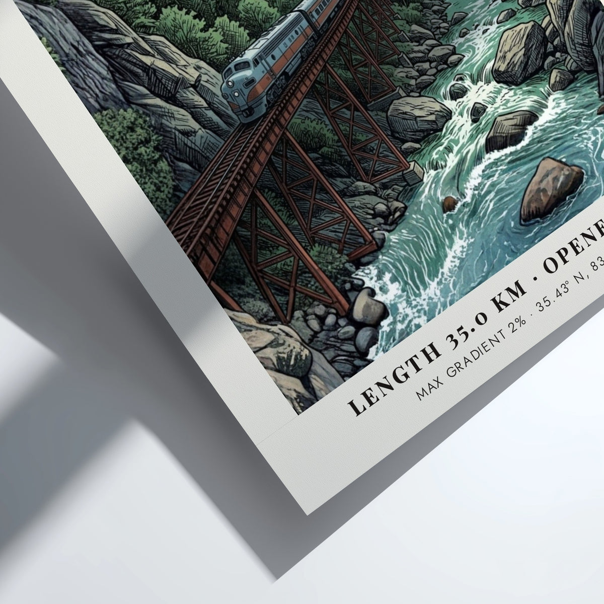 Poster of a train on a trestle bridge in Nantahala Gorge North Carolina.