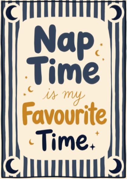 Kids room poster featuring 'Nap Time' text with moon and stars in soft colors, ideal for nursery decor.