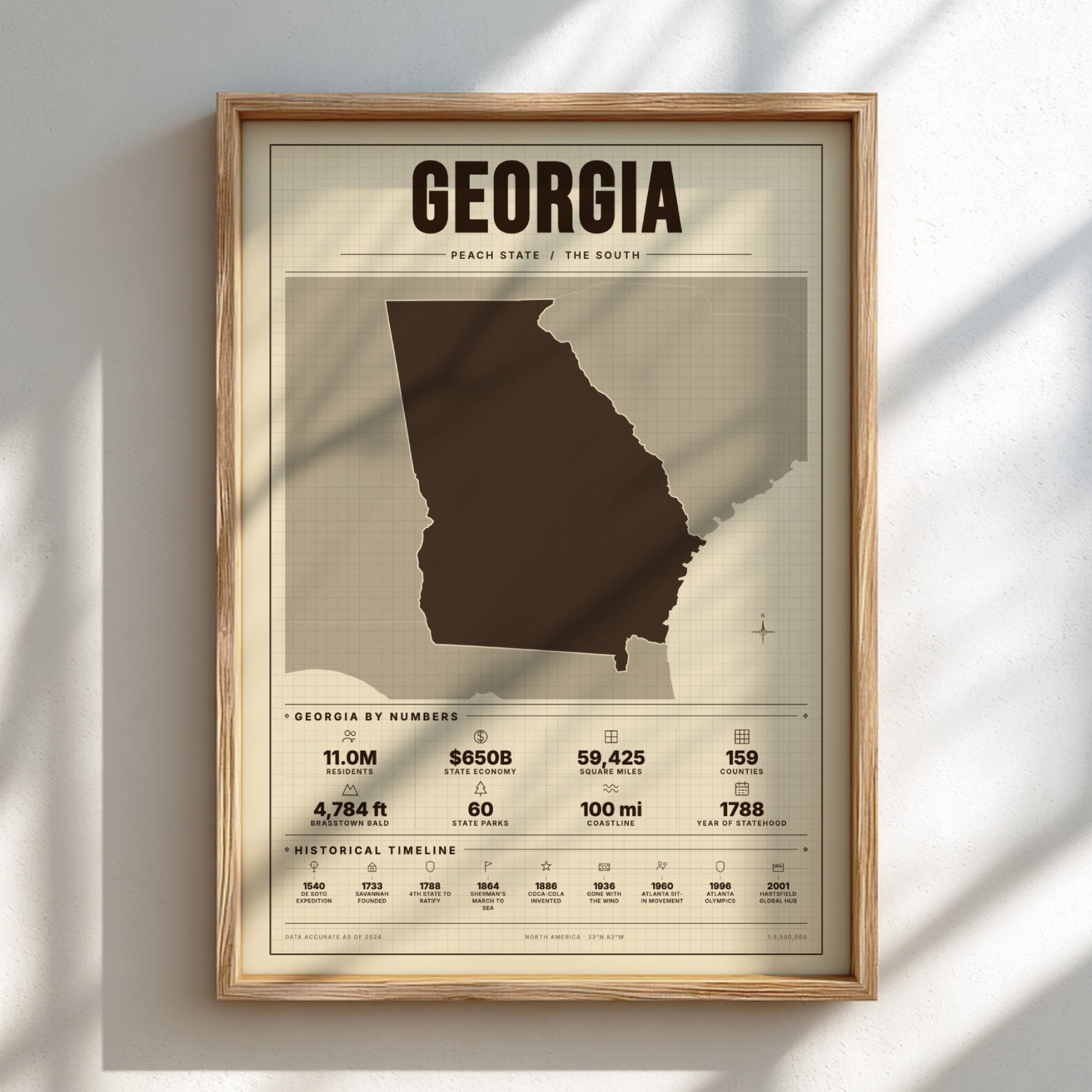 Framed map of Georgia on a light background