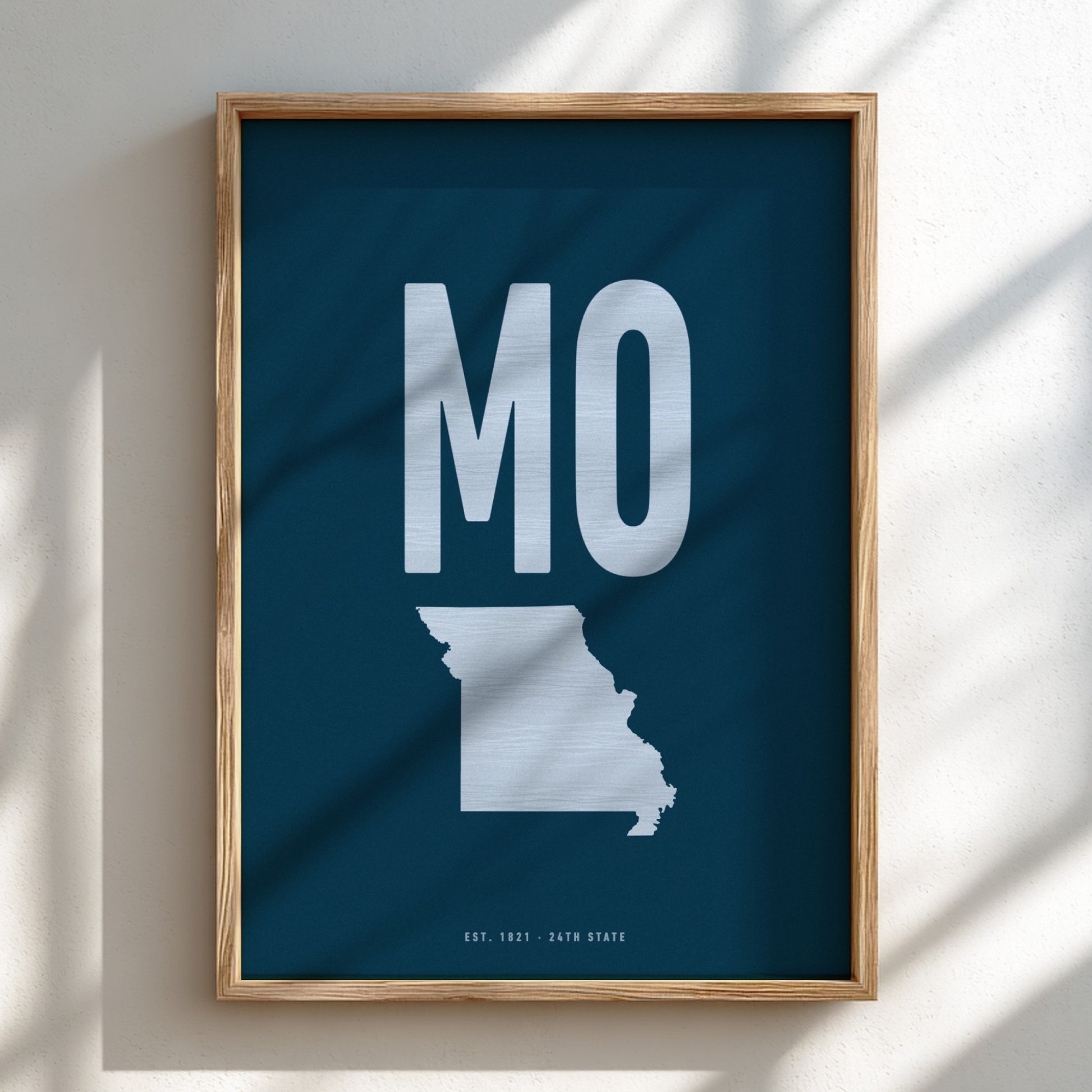 MO state poster featuring a minimalist design, perfect for home decor.