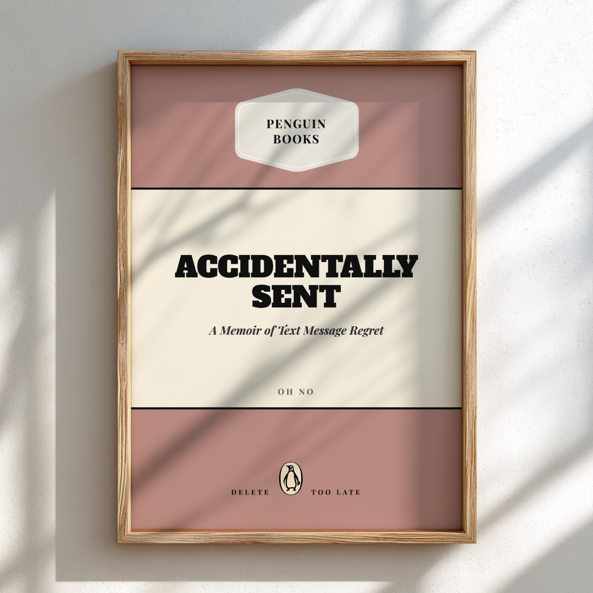 Framed book cover of 'Accidentally Sent' by Penguin Books on a light background