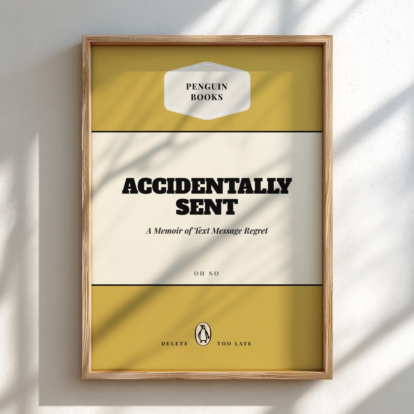 Framed book cover of 'Accidentally Sent' by Penguin Books on a light background