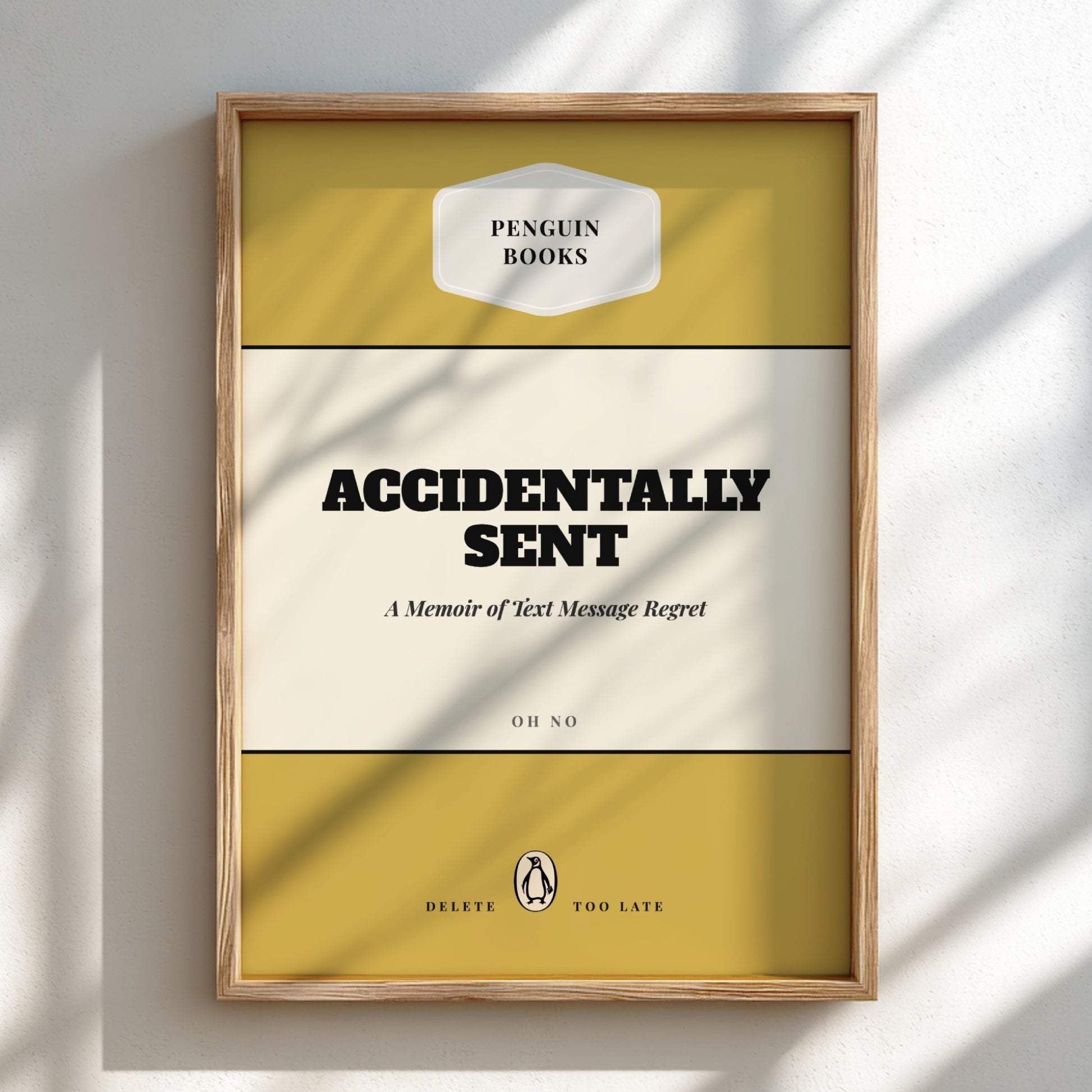 Framed book cover of 'Accidentally Sent' by Penguin Books on a light background