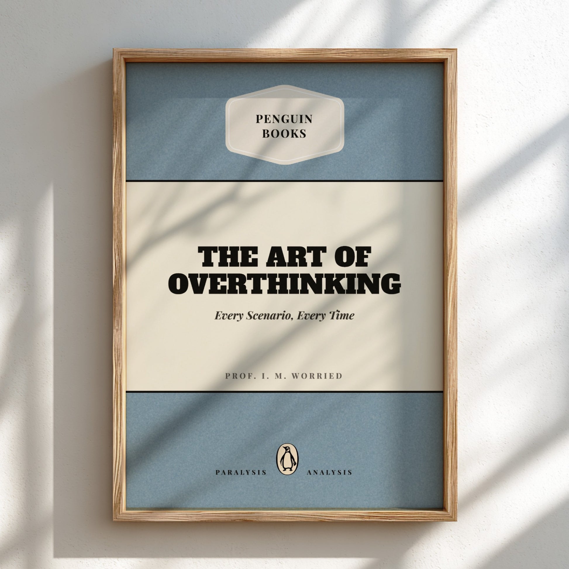 Framed book cover of 'The Art of Overthinking' by Penguin Books on a light background