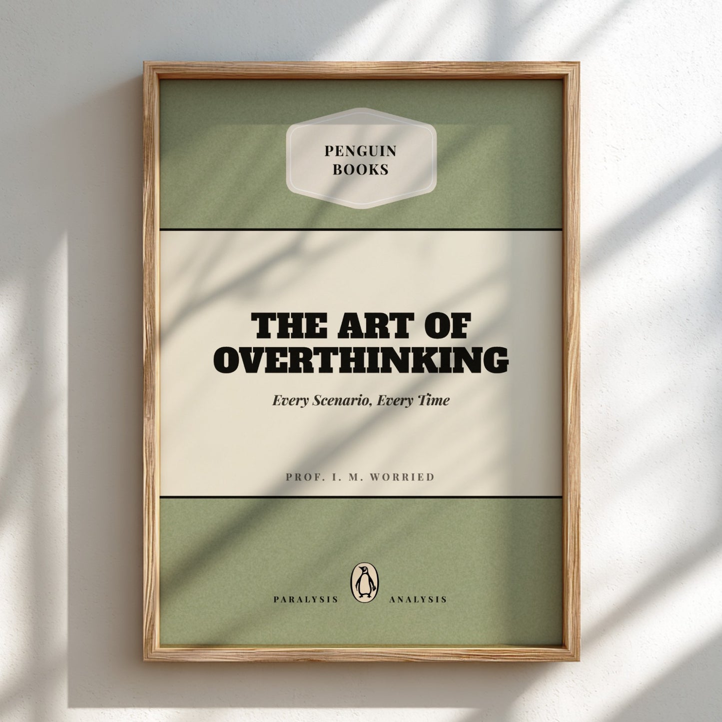 Framed book cover of 'The Art of Overthinking' by Penguin Books on a light background