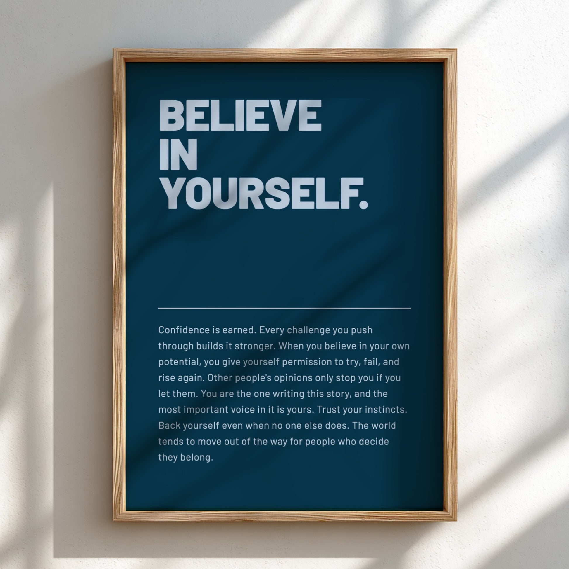 Motivational poster featuring a blue background and inspiring quote, perfect for home decor and motivation.