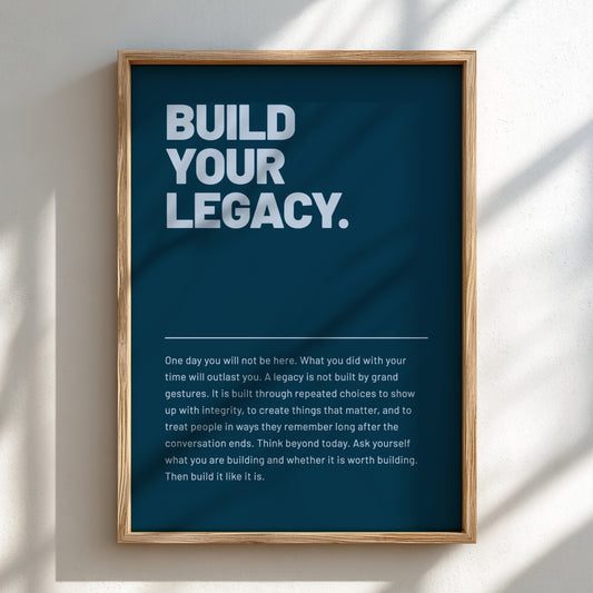 Framed poster with motivational text on a blue background